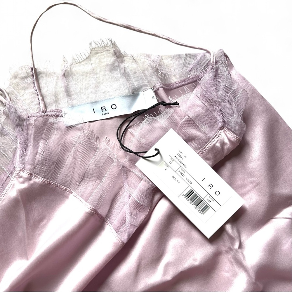 IRO Paris Berwyn Silk Lace Camisole Lilac 100% Silk Cami Tank NWT Size FR 36